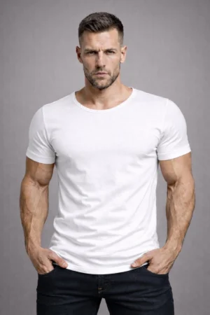 Erkek Siyah Oval Etek Normal Geniş Yaka Pamuklu Slim Fit Kısa Kollu Tişört T-shirt